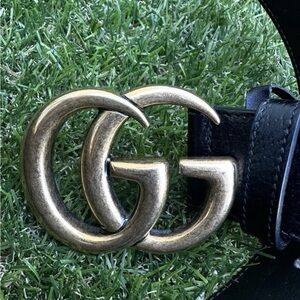 Gucci Black Leather Belt with Gold Buckle